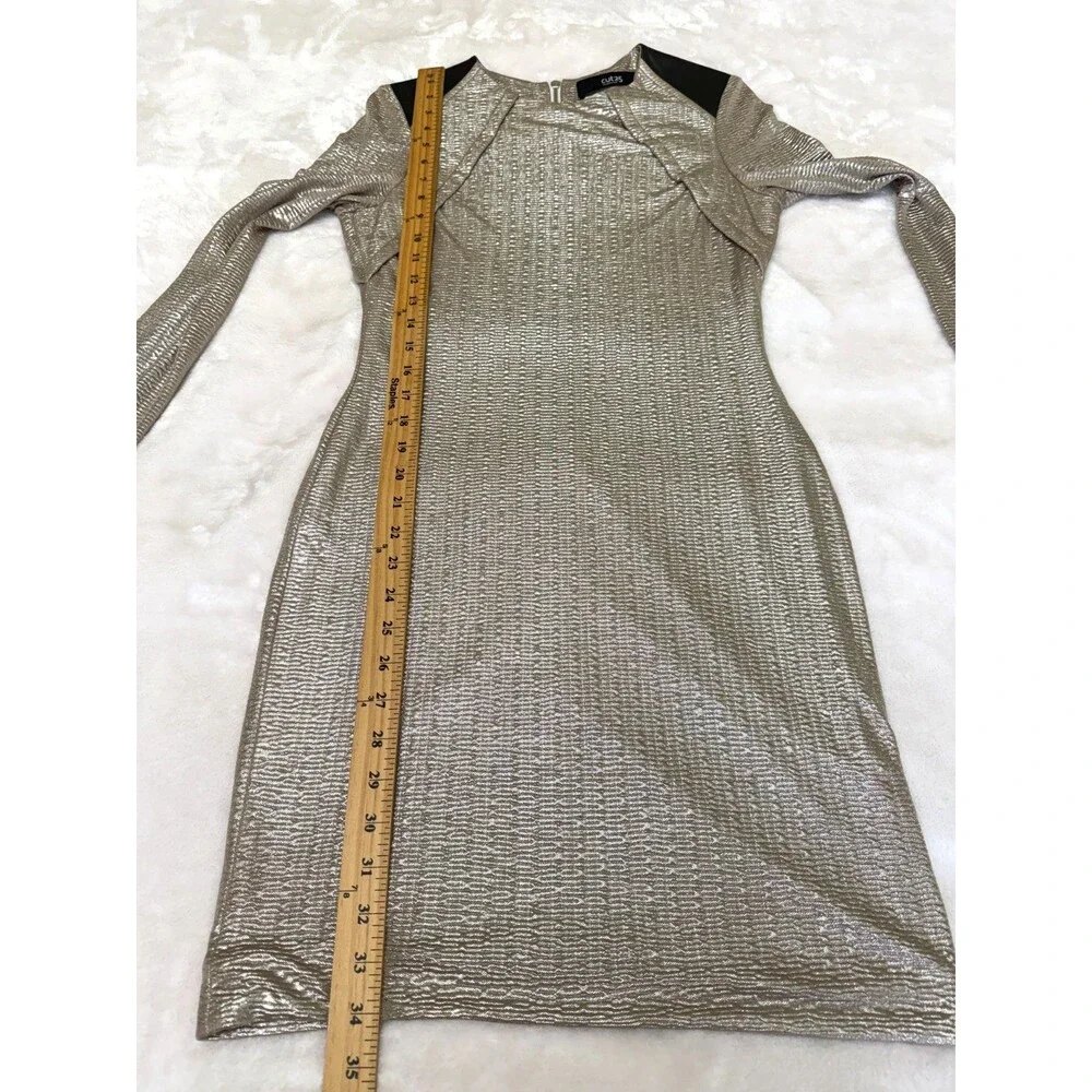 Cut25 Yigal Azrouël Gold Metallic Textured Dress Lambskin Trim Long Sleeve S
